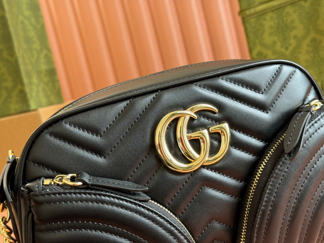 Luxury Gucci MARMONT SMALL SHOULDER BAG 24 IN BLACK CALFSKIN GOLD HARDWARE