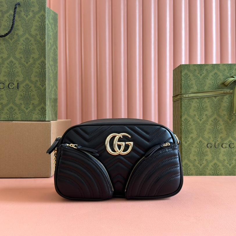 Luxury Gucci MARMONT SMALL SHOULDER BAG 24 IN BLACK CALFSKIN GOLD HARDWARE