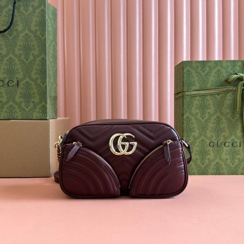 Luxury Gucci MARMONT SMALL SHOULDER BAG 24 IN WINE RED CALFSKIN GOLD HARDWARE