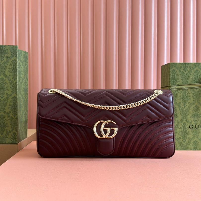 Luxury Gucci MARMONT SHOULDER BAG 40 IN WINE RED CALFSKIN GOLD CHAIN
