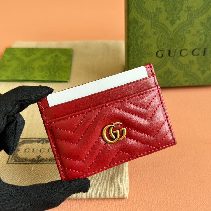 Luxury Gucci MARMONT QUILTED CARD HOLDER 10 IN RED CALFSKIN