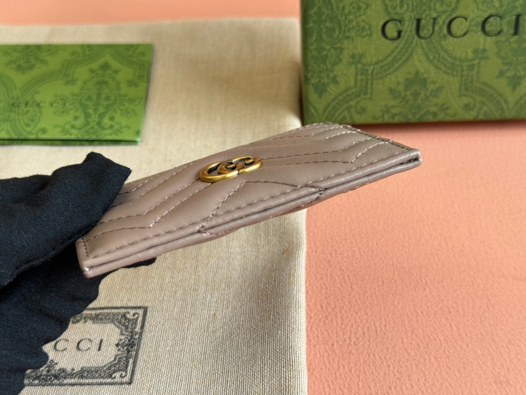 Luxury Gucci MARMONT QUILTED CARD HOLDER 10 IN MILK TEA CALFSKIN
