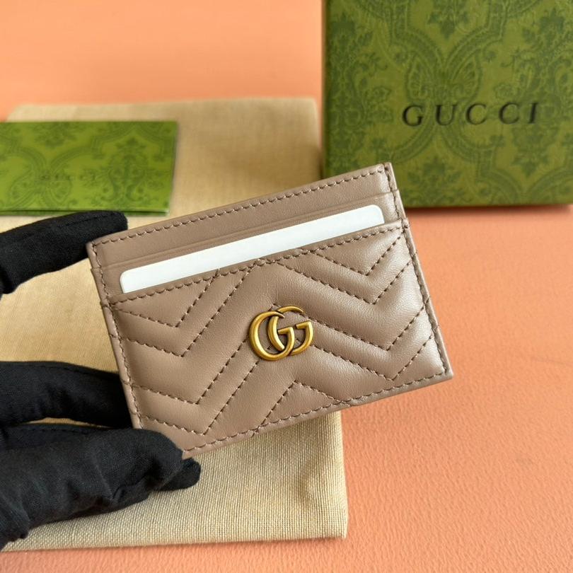Luxury Gucci MARMONT QUILTED CARD HOLDER 10 IN MILK TEA CALFSKIN
