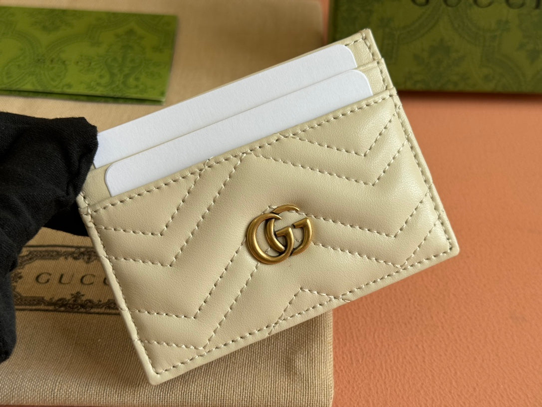 Luxury Gucci MARMONT QUILTED CARD HOLDER 10 IN LIGHT YELLOW CALFSKIN