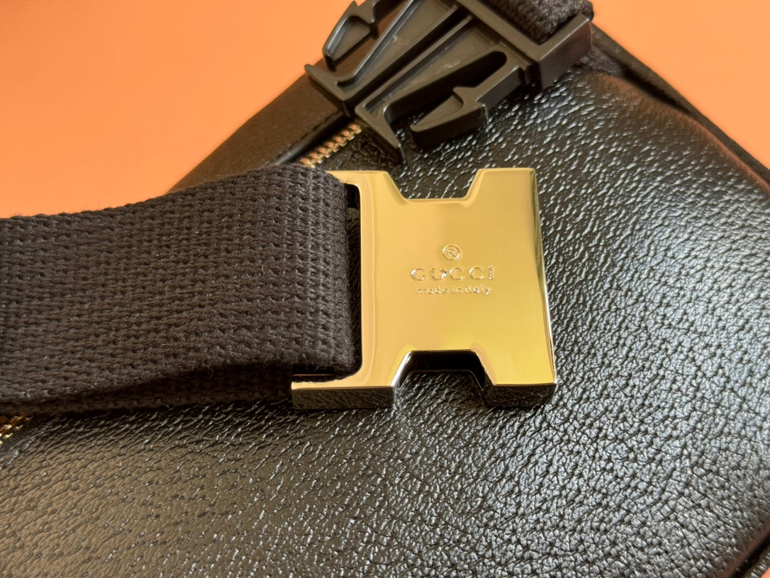 Luxury Gucci SMALL BELT BAG 29 IN BLACK CALFSKIN AND DARK GRAY MONOGRAM CANVAS