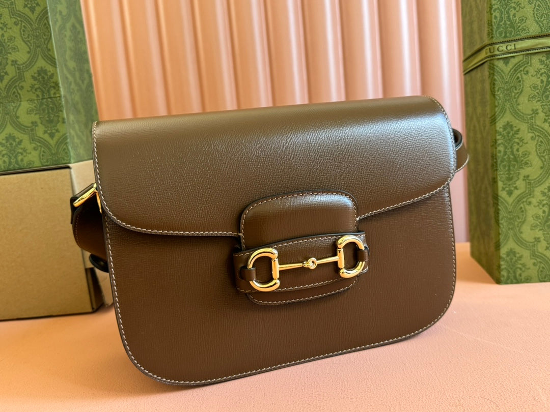 Luxury Gucci GG 1955 Horsebit Mini Bag 20cm Brown Calfskin Gold Hardware