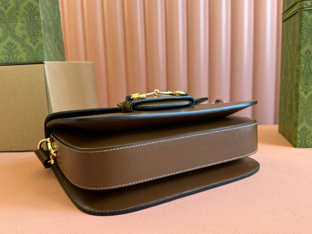Luxury Gucci GG 1955 Horsebit Mini Bag 20cm Brown Calfskin Gold Hardware