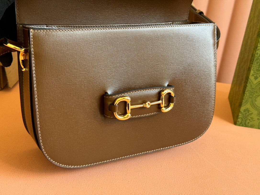 Luxury Gucci GG 1955 Horsebit Mini Bag 20cm Brown Calfskin Gold Hardware