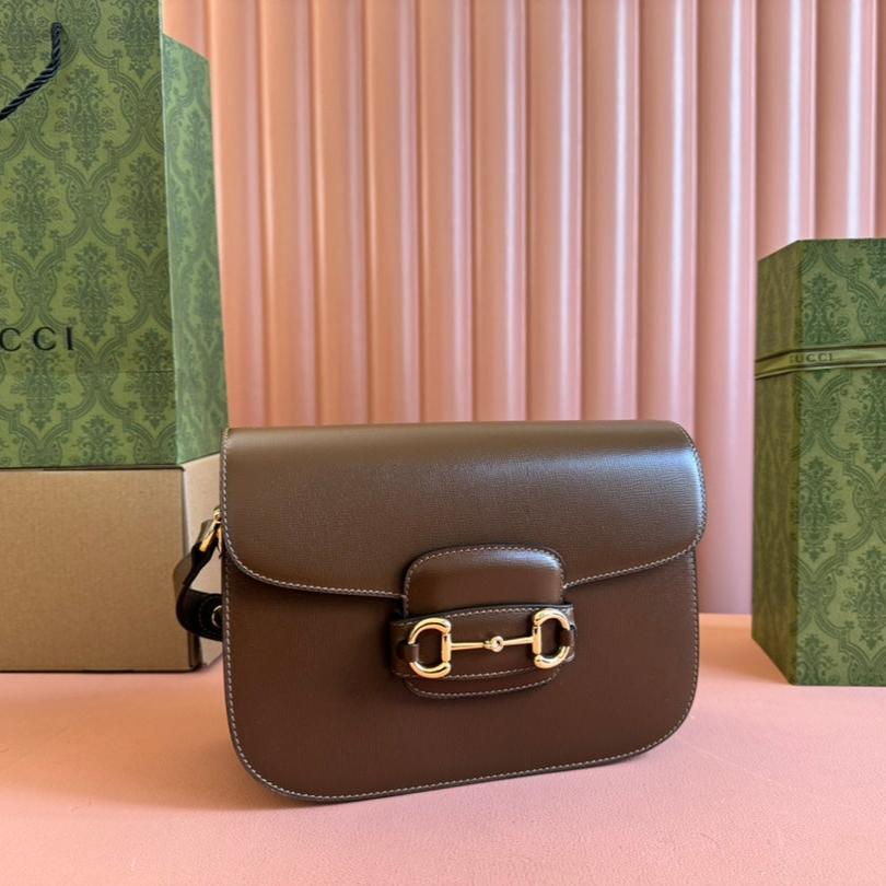 Luxury Gucci GG 1955 Horsebit Mini Bag 20cm Brown Calfskin Gold Hardware