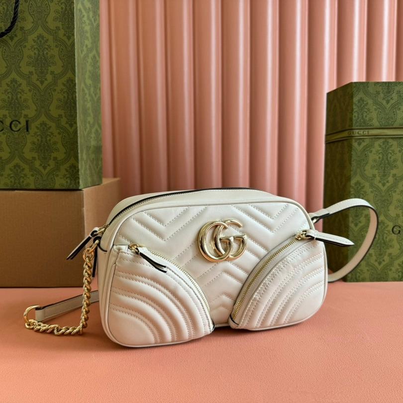 Luxury Gucci MARMONT SMALL SHOULDER BAG 24 IN WHITE CALFSKIN GOLD HARDWARE