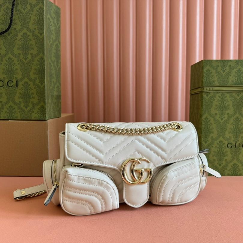 Luxury Gucci MARMONT SMALL MULTI-POCKET BAG 25 IN WHITE CALFSKIN GOLD HARDWARE