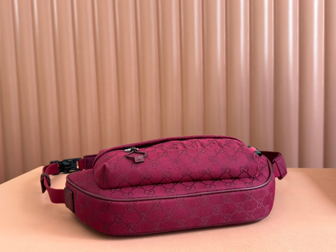 Luxury Gucci BELT BAG 34 IN CURRANT RED MONOGRAM CANVAS