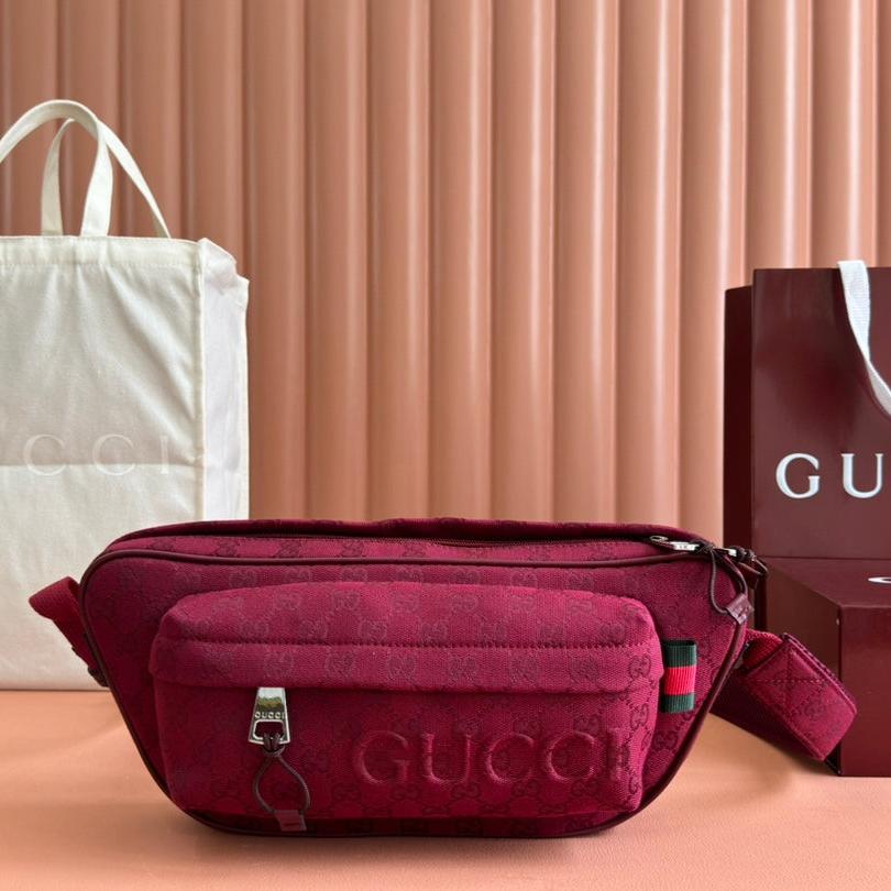 Luxury Gucci BELT BAG 34 IN CURRANT RED MONOGRAM CANVAS