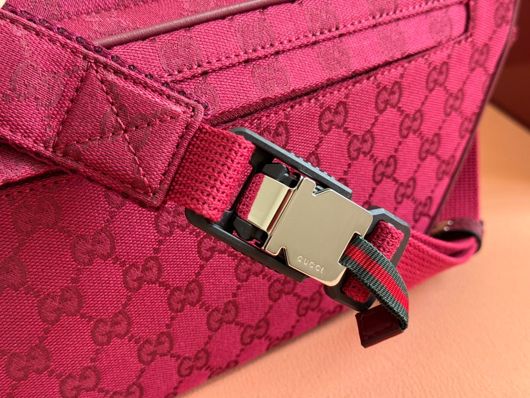 Luxury Gucci BELT BAG 34 IN CURRANT RED MONOGRAM CANVAS