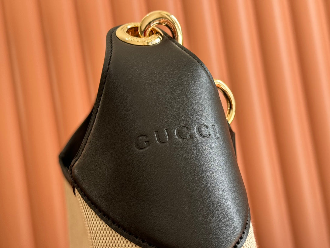 Luxury Gucci BODY MEDIUM SHOULDER BAD 49 IN NATURAL CANVAS AND BLACK CALFSKIN GOLD HARDWARE