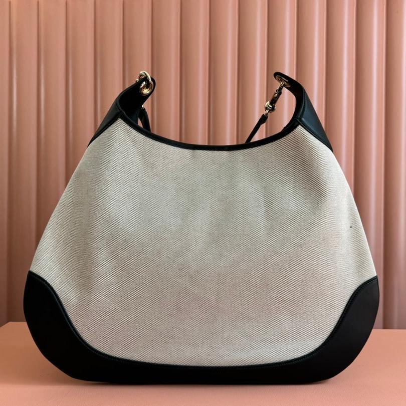 Luxury Gucci BODY MEDIUM SHOULDER BAD 49 IN NATURAL CANVAS AND BLACK CALFSKIN GOLD HARDWARE