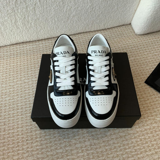 Luxury PradaDOWNTOWN BOLD SNEAKERS BLACK AND WHITE CALFSKIN