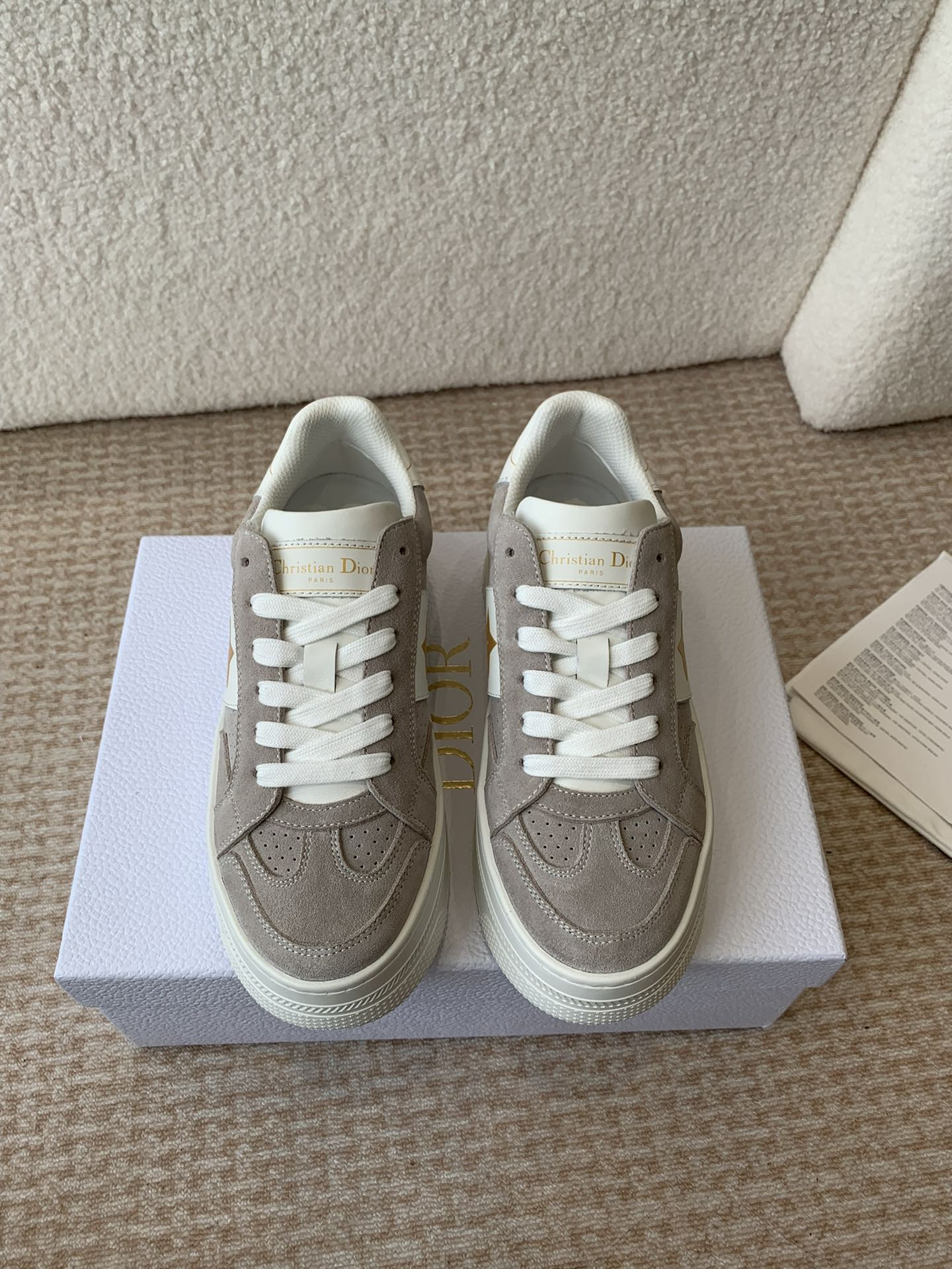 Luxury DiorStar Platform Sneaker In Light Brown Grey Suede 998718