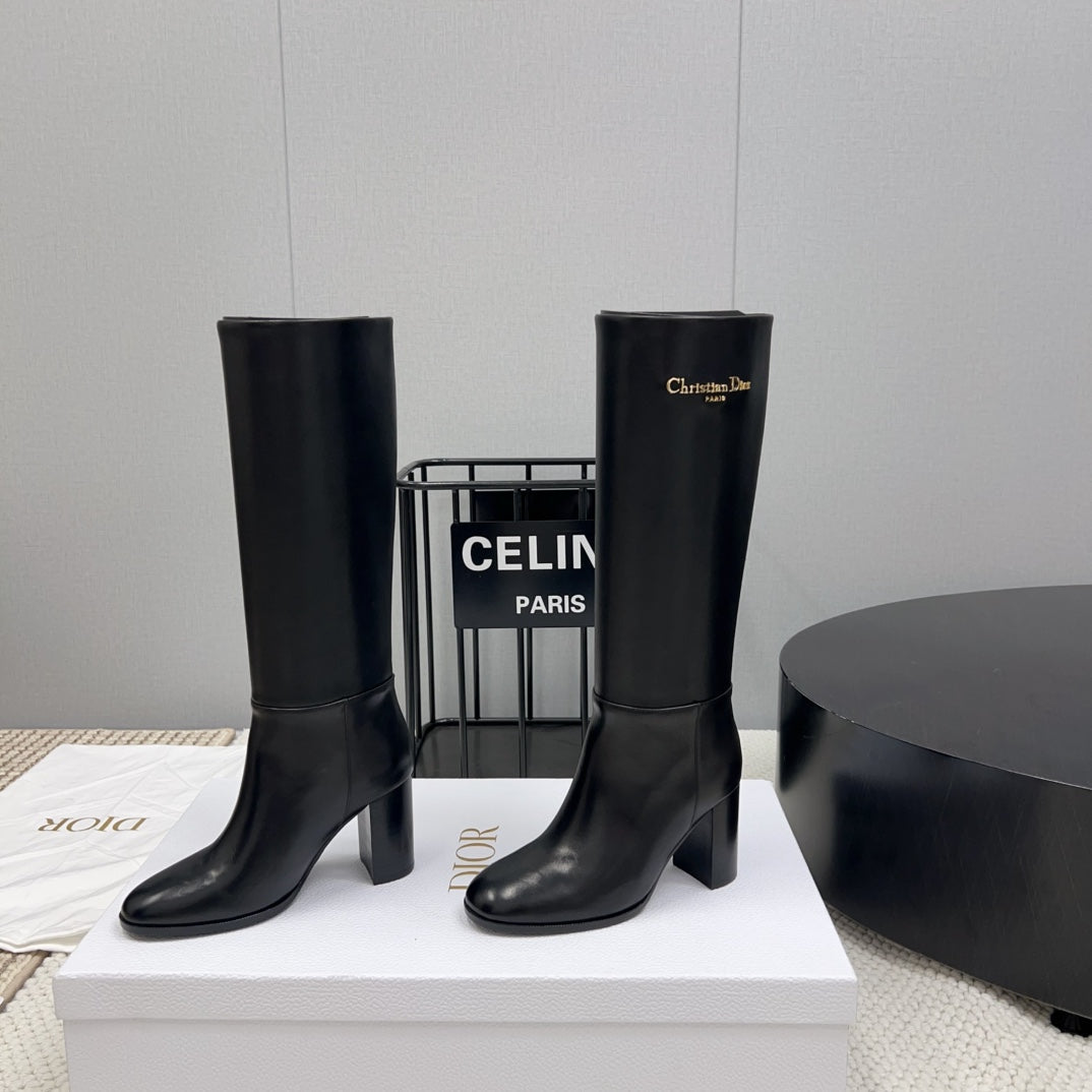 Luxury DiorD-Town Heeled Boot 80mm In Black Cowhide 994868