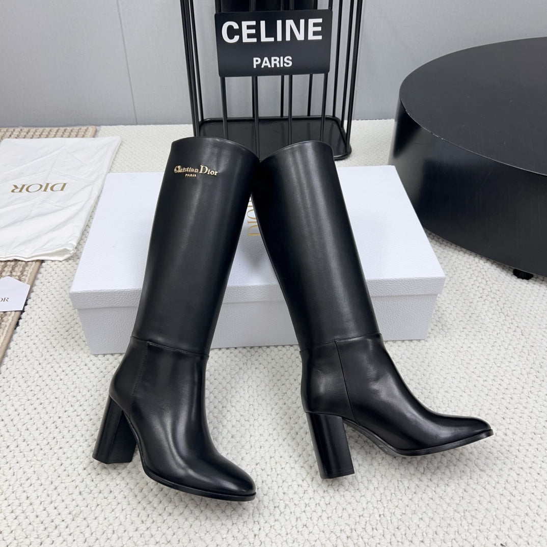 Luxury DiorD-Town Heeled Boot 80mm In Black Cowhide 994868