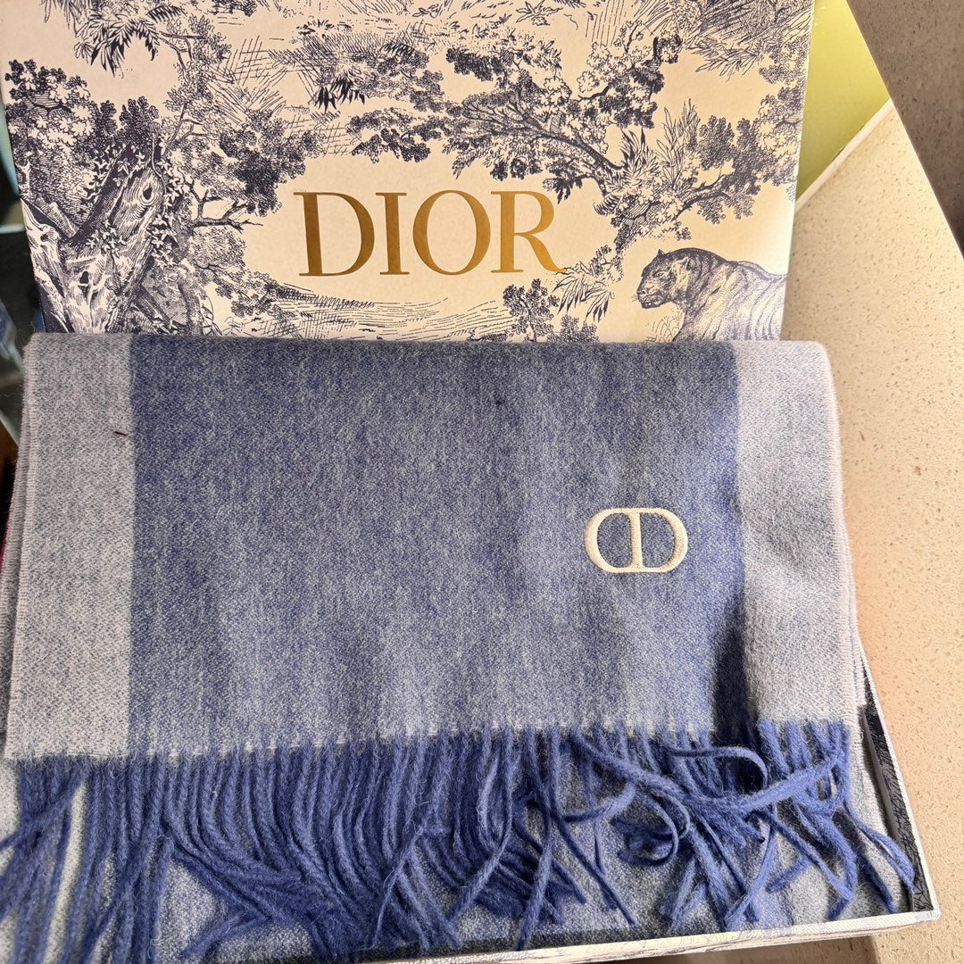 Luxury DiorSCARF 180 CM IN PACIFIC BLUE CASHMERE AND WOOL 408837