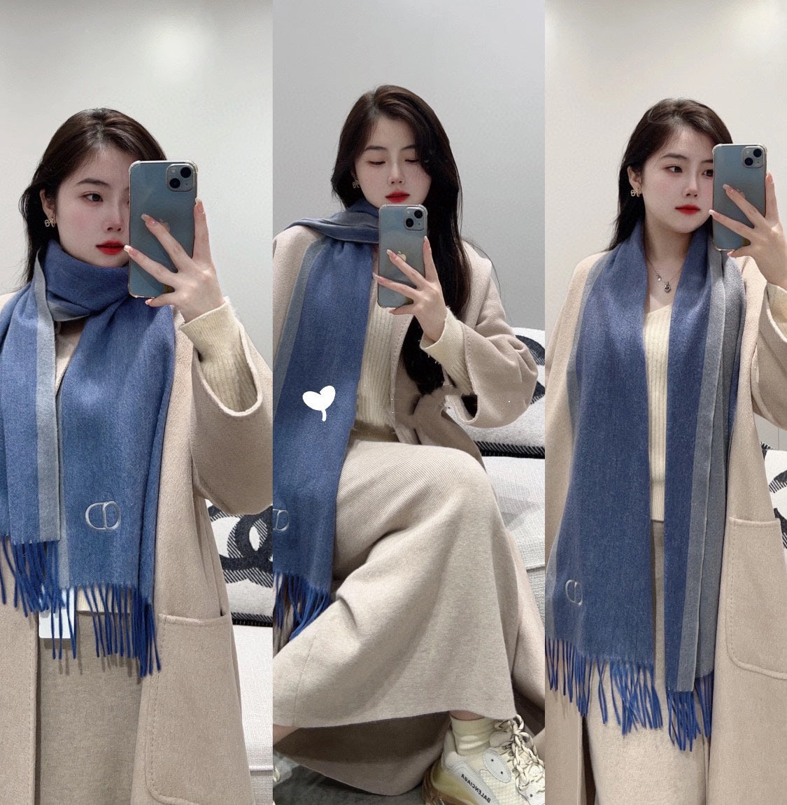 Luxury DiorSCARF 180 CM IN PACIFIC BLUE CASHMERE AND WOOL 408837