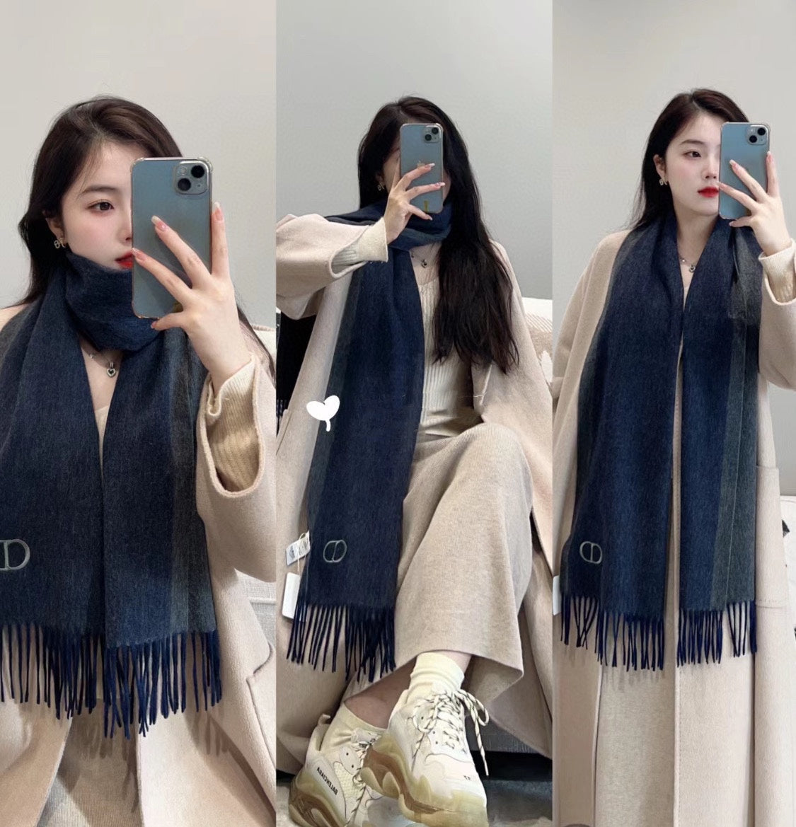 Luxury DiorSCARF 180 CM IN NAVY BLUE CASHMERE AND WOOL 408839