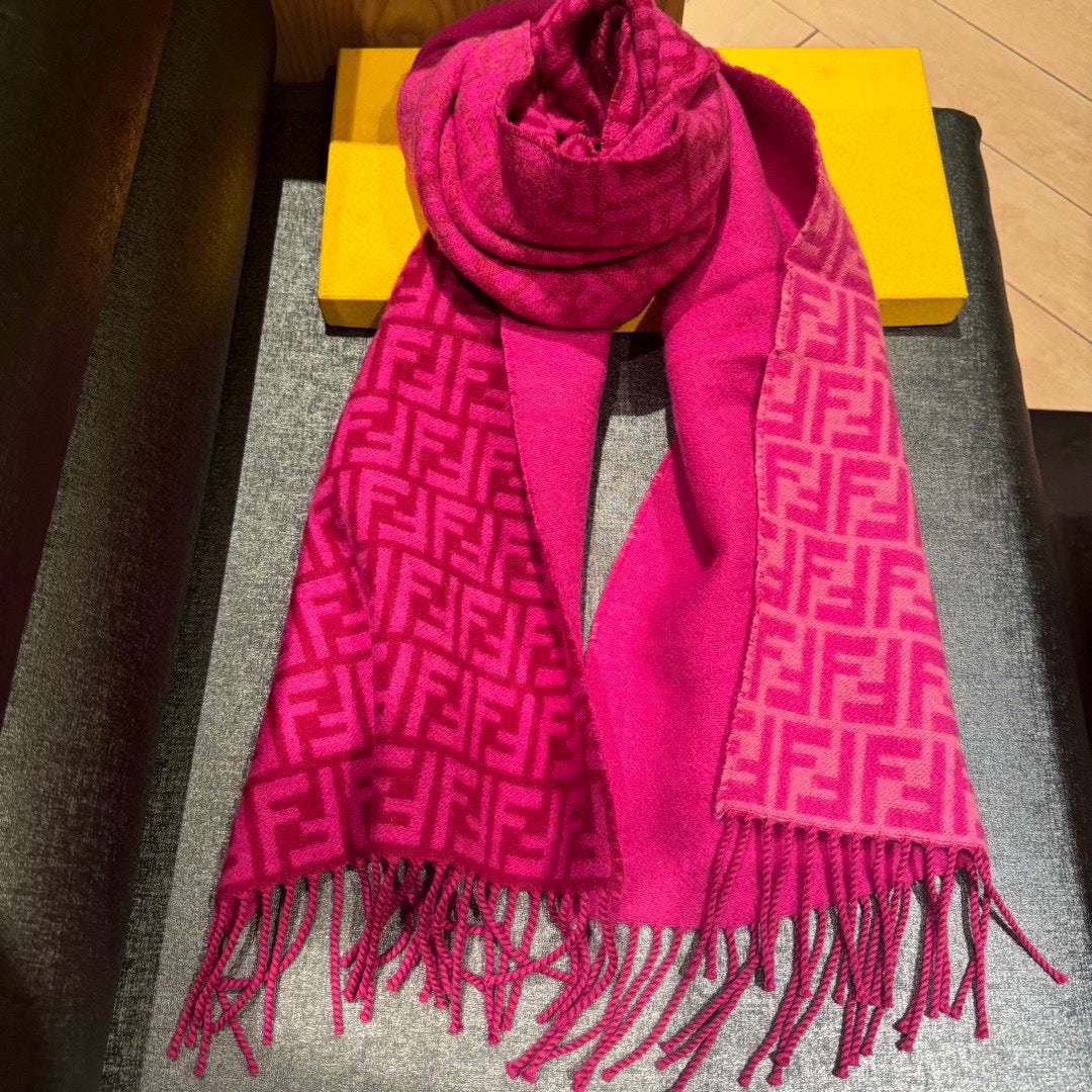 Luxury FendiFF SCARF 180 CM IN BRIGHT PINK MONOGRAM WOOL AND CASHMERE 411830