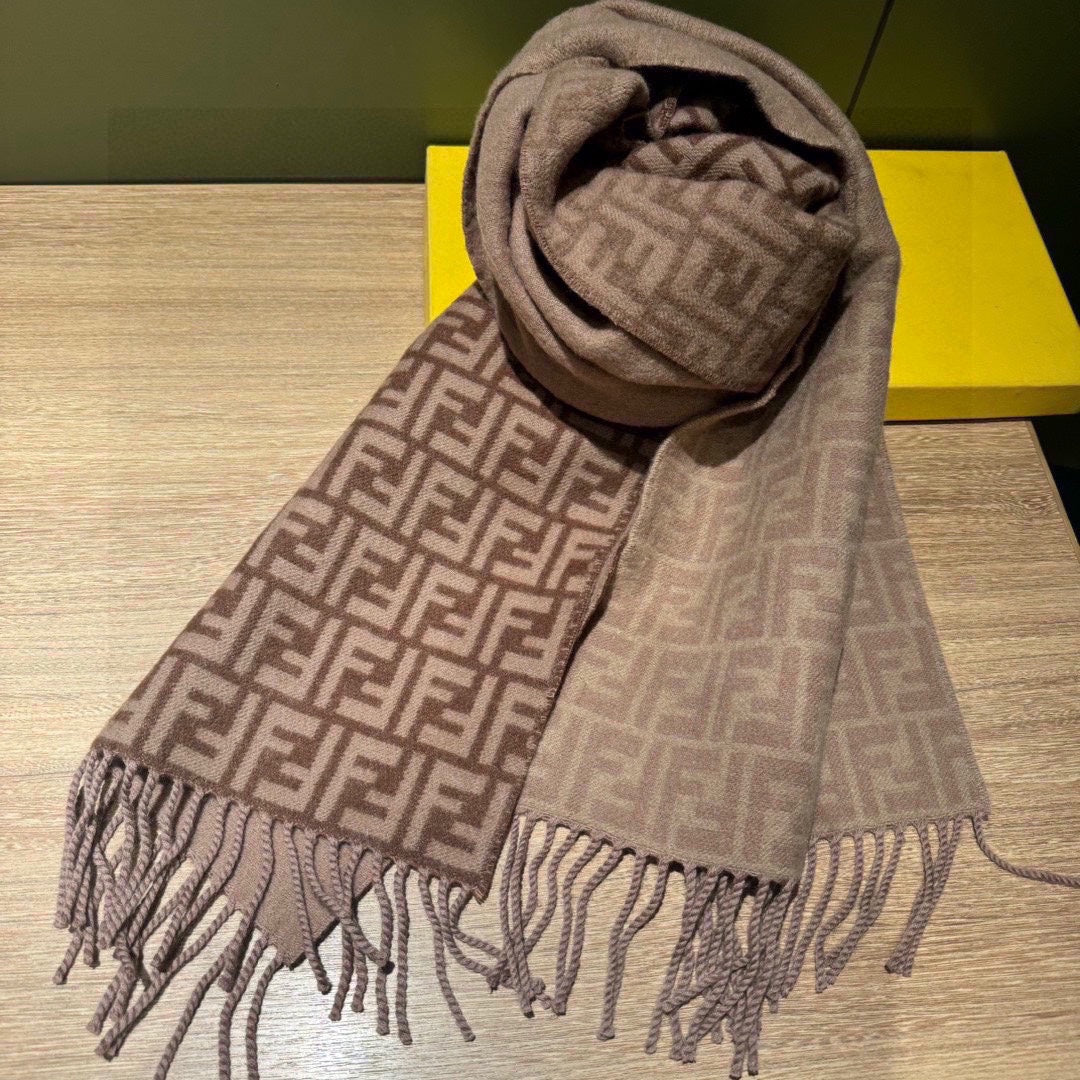Luxury FendiFF SCARF 180 CM IN MEDIUM BROWN MONOGRAM WOOL AND CASHMERE 411831