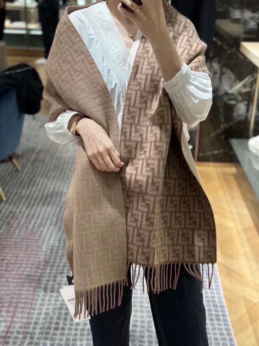 Luxury FendiFF SCARF 180 CM IN MEDIUM BROWN MONOGRAM WOOL AND CASHMERE 411831