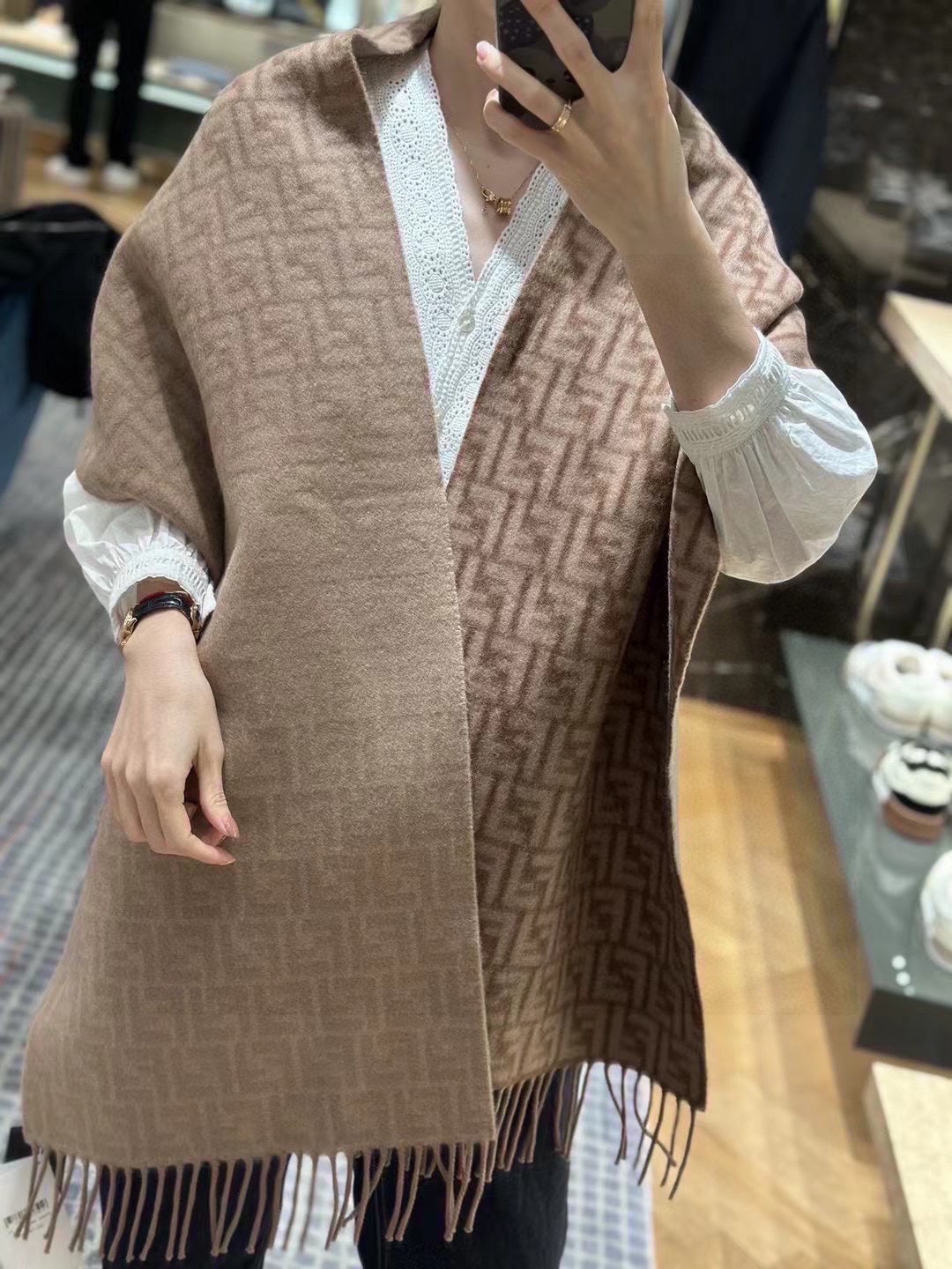 Luxury FendiFF SCARF 180 CM IN MEDIUM BROWN MONOGRAM WOOL AND CASHMERE 411831