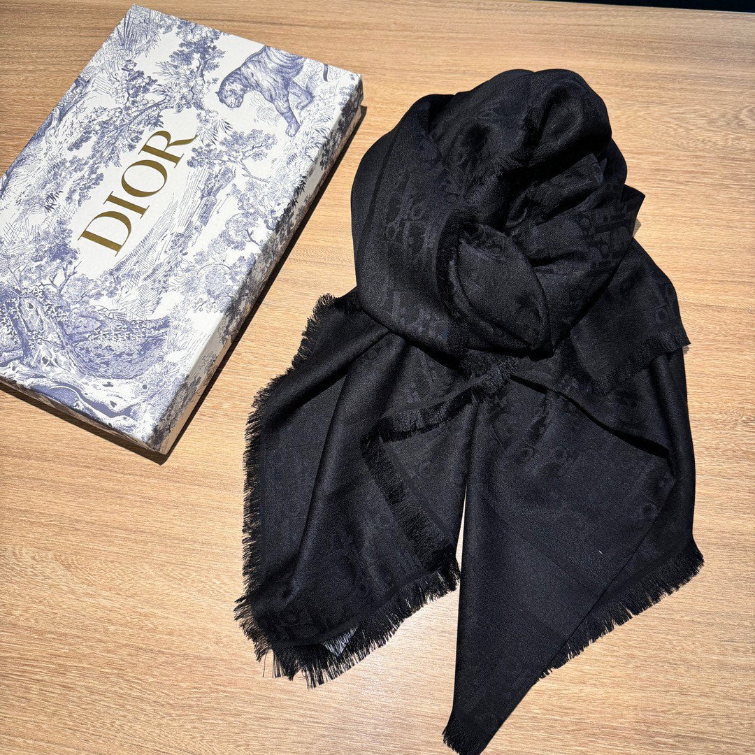 Luxury DiorSQUARE SCARF 140 CM IN AEGEAN BLACK  WOOL AND SILK 415449