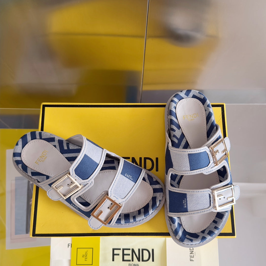 Luxury FendiLuxury FendiDAD SANDAL IN NAVY BLUE MIX WHITE MONOGRAM JACQUARD FABRIC