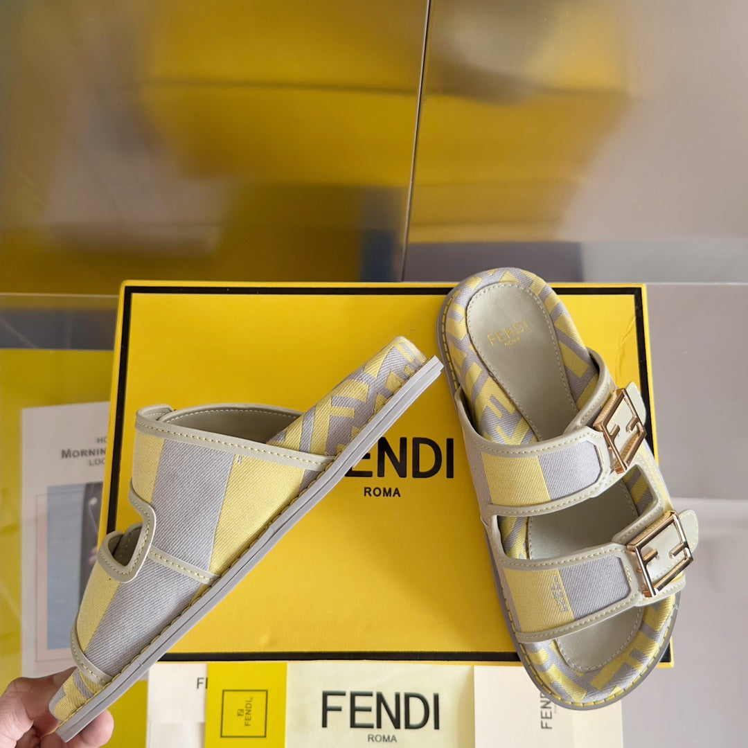 Luxury FendiFF Feel Yellow Grey Canvas Slide
