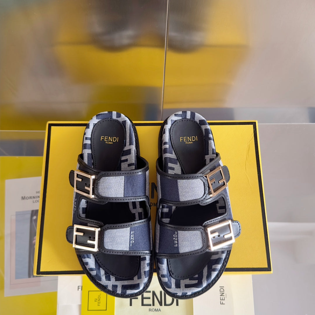 Luxury FendiFF Feel Blue Grey Canvas Slide