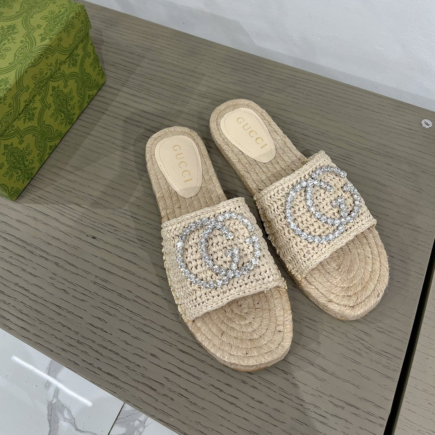 Luxury Gucci GG INTERLOCKING G ESPADRILLE CREAM FABRIC