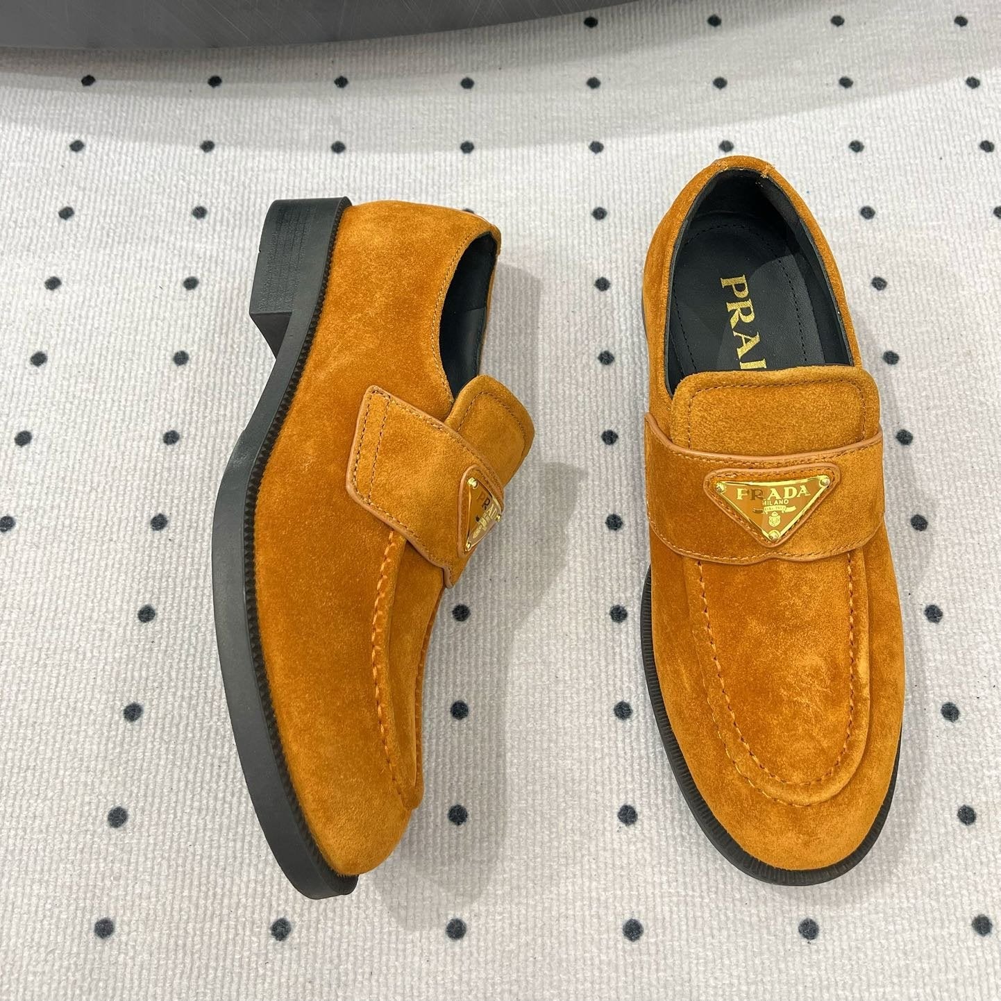 Luxury PradaTRIANGLE LOGO LOAFER IN PERU BROWN SUEDE