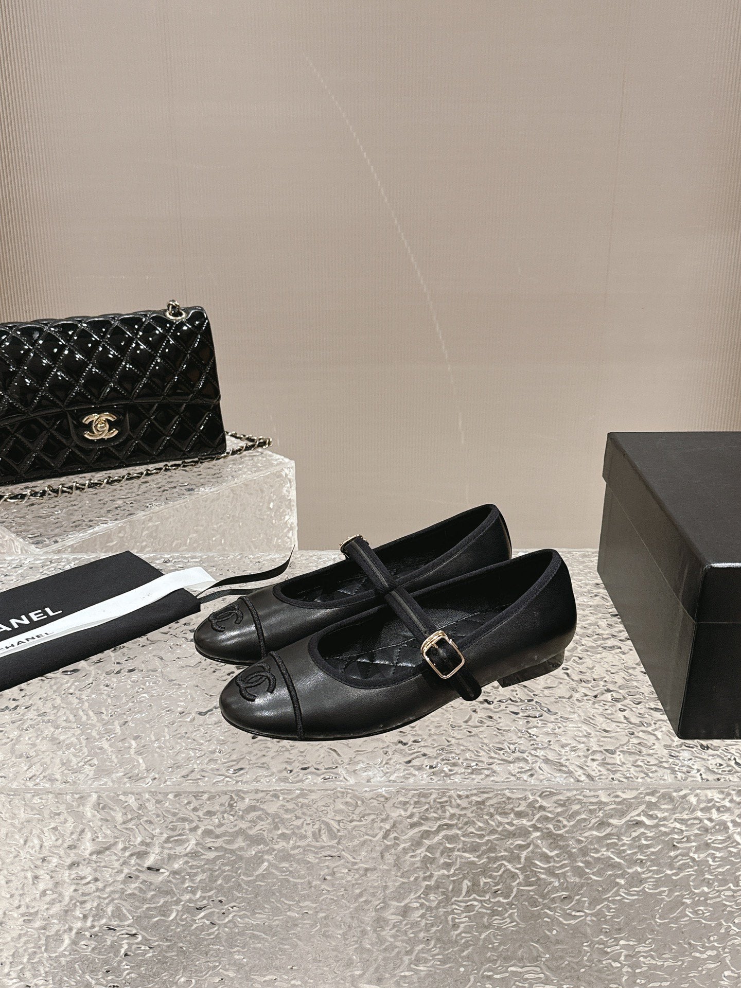 Luxury Chanel mary janes black lambskin