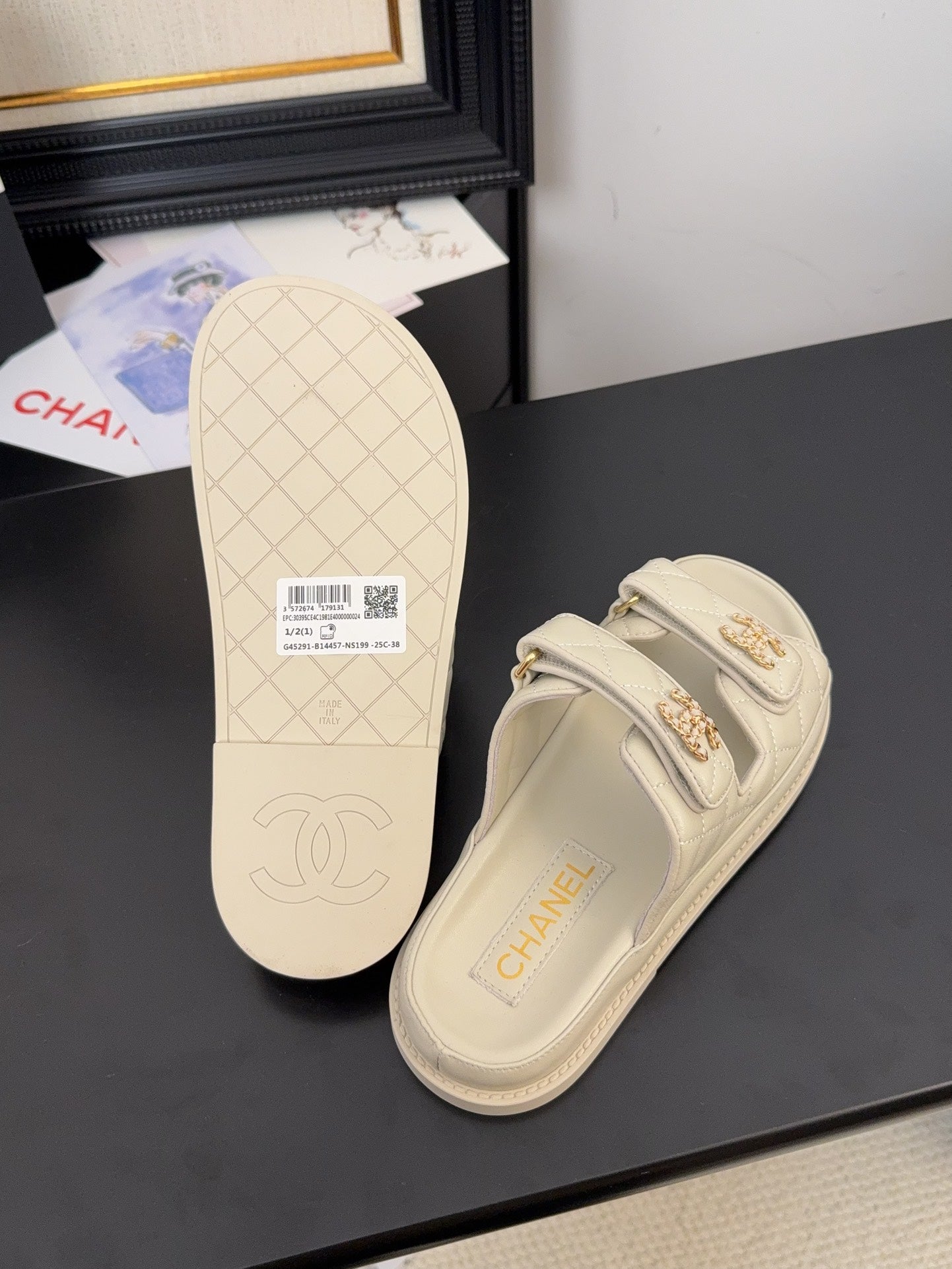 Luxury Chanel 25 Dad Sandal Mule Nude Calfskin