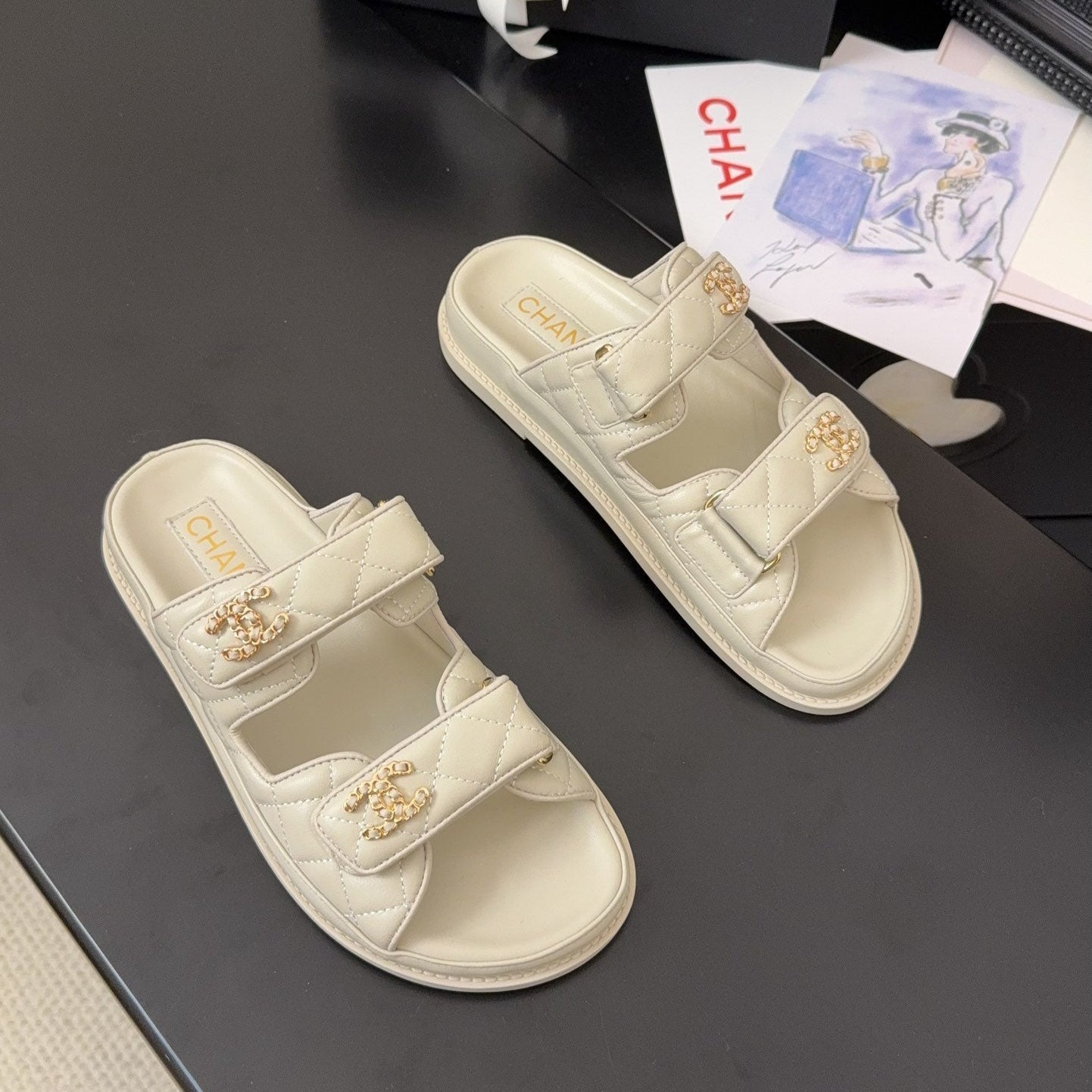 Luxury Chanel 25 Dad Sandal Mule Nude Calfskin