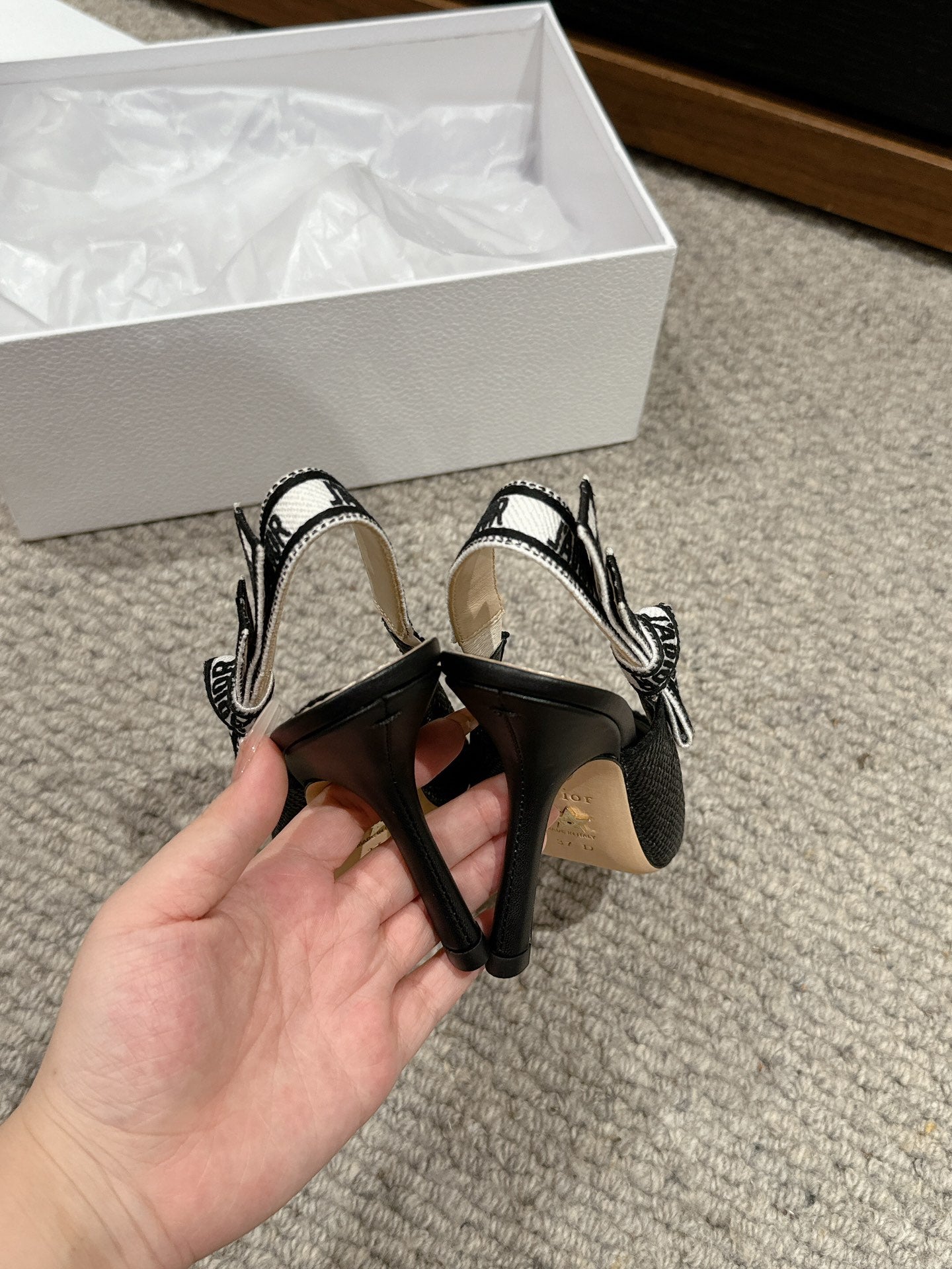 Luxury Diorslingback 100 black raffia lambskin