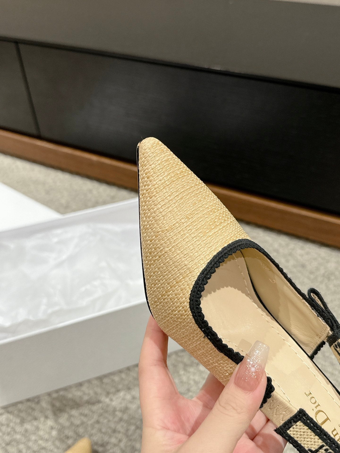Luxury Diorslingback 100 beige raffia lambskin