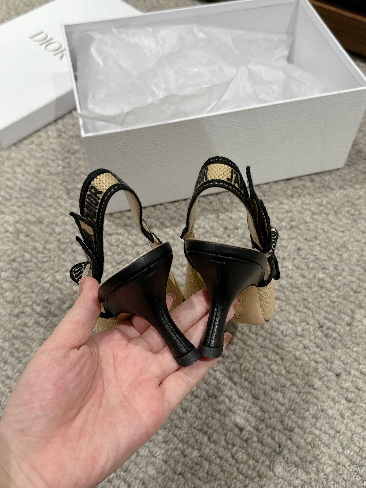 Luxury Diorslingback 65 beige raffia lambskin