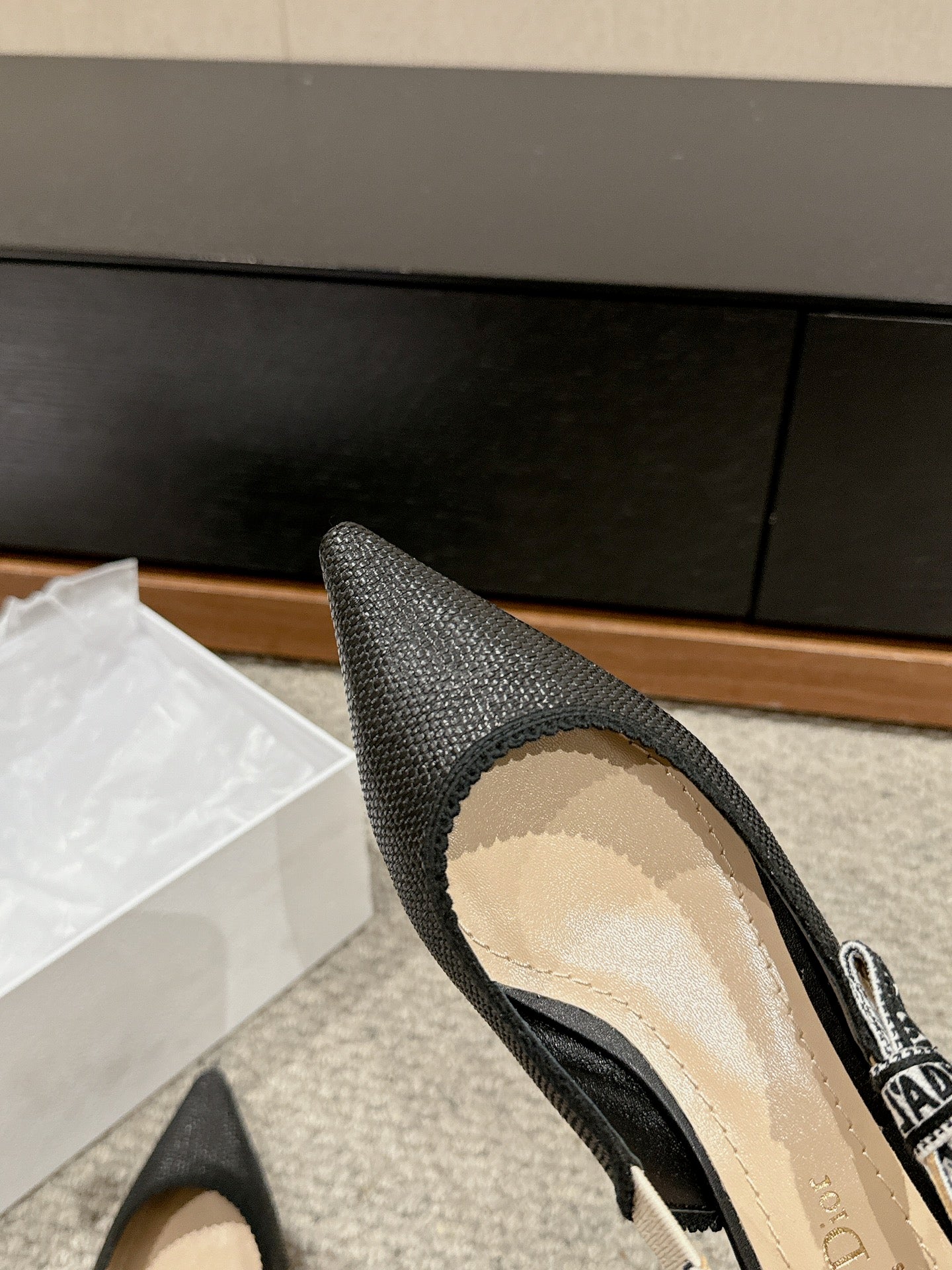 Luxury Diorslingback flat black raffia lambskin