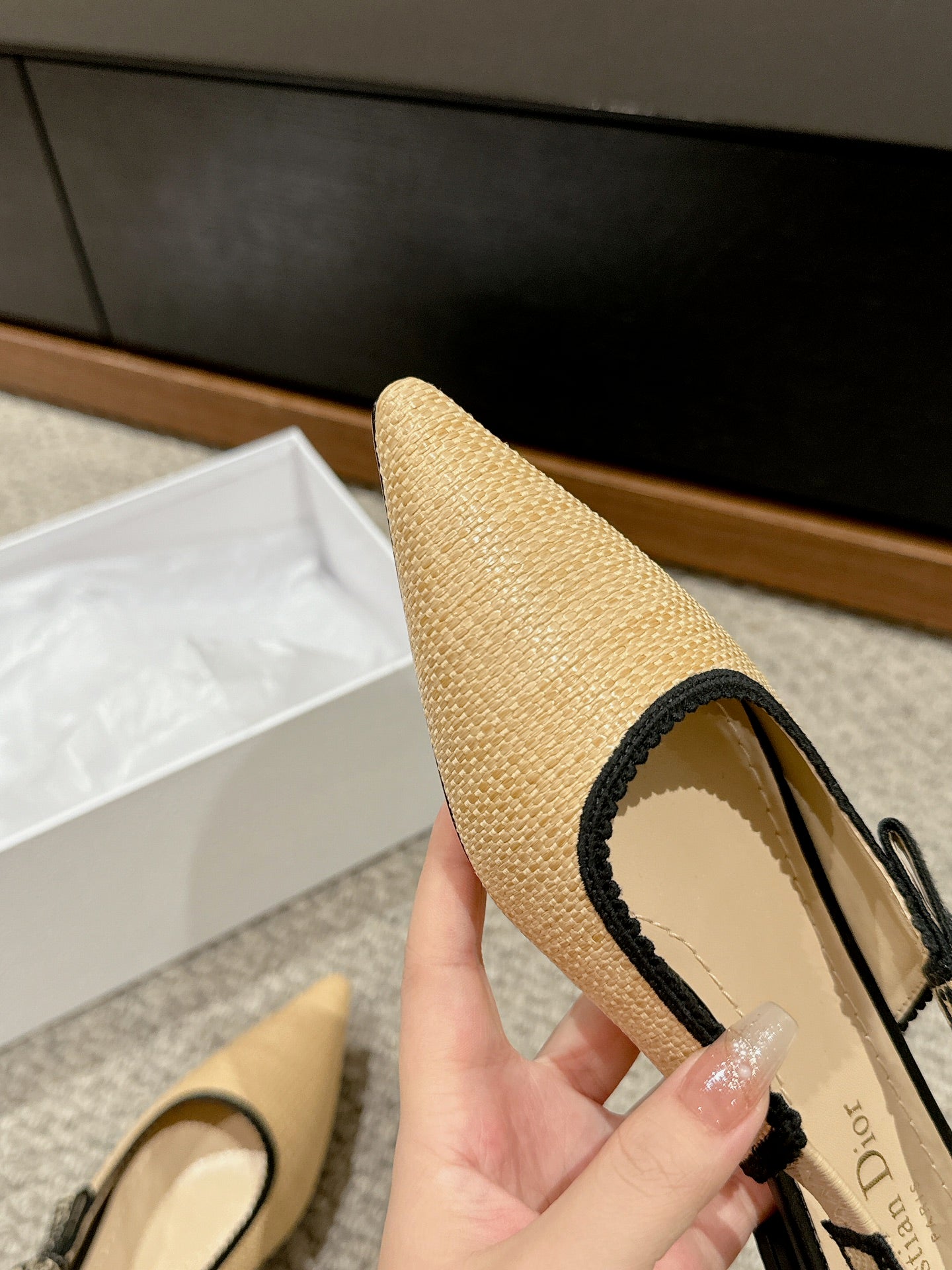 Luxury Diorslingback flat beige raffia lambskin