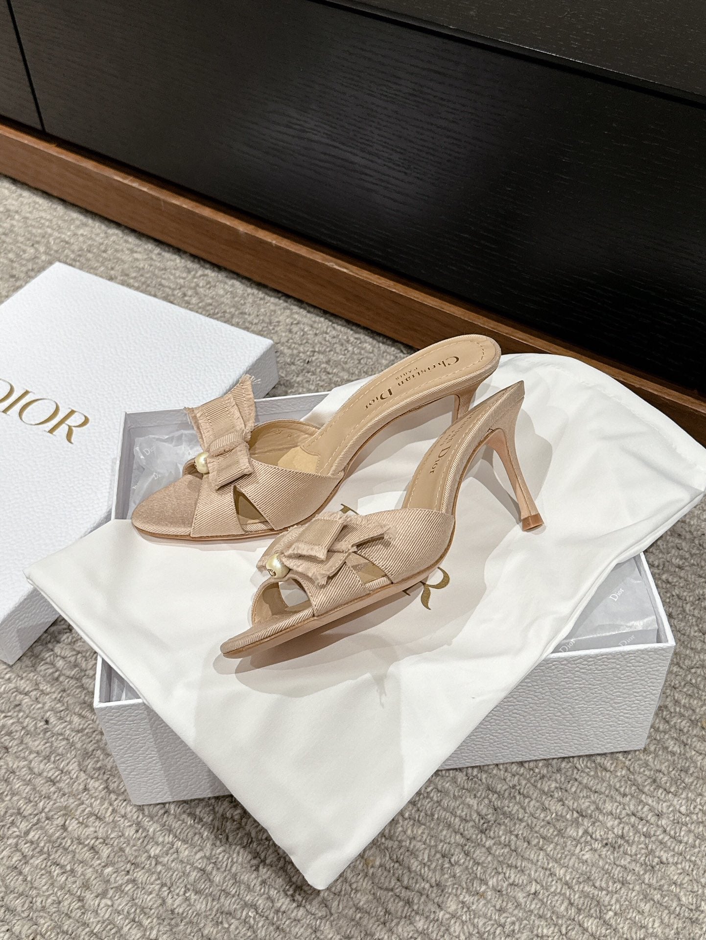 Luxury Diorsandal a DIORable 80 beige grosgrain lambskin