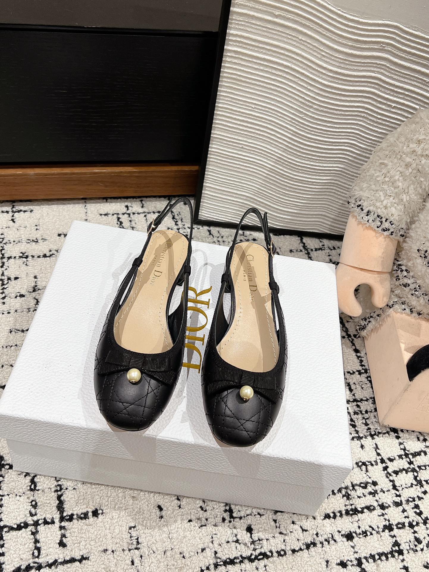 Luxury DiorBallet Slingback Pump 30mm In Black Quilted Calfskin 997043