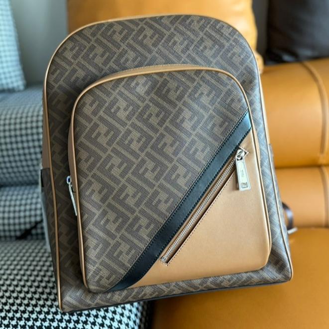 Luxury FendiLuxury Fendi44 MINI BACKPACK IN CAMEL BROWN MONOGRAM JACQUARD FABRIC AND CALFSKIN