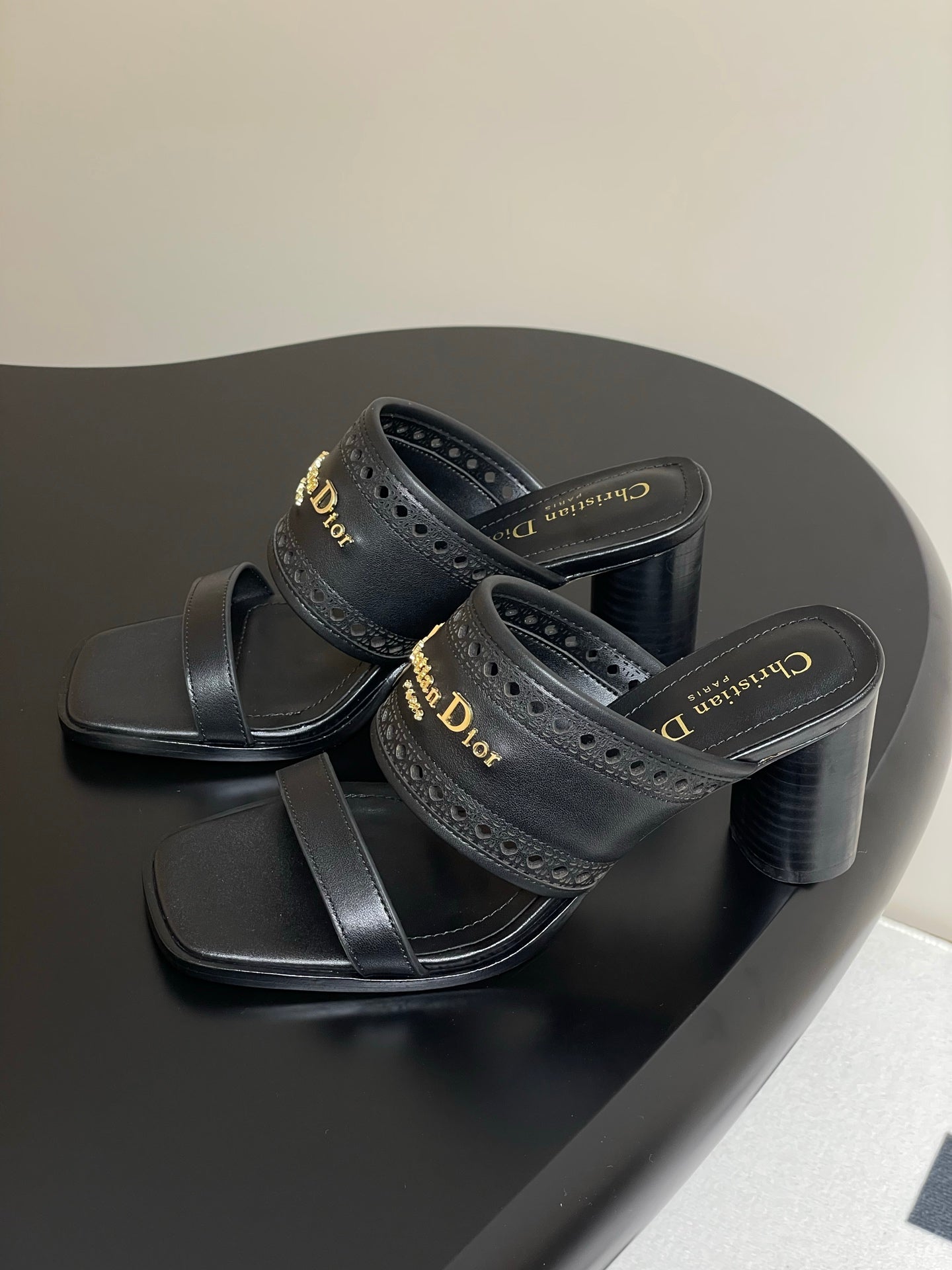 Luxury Dior25 D-Lane Heeled Slide Double Strap Calfskin