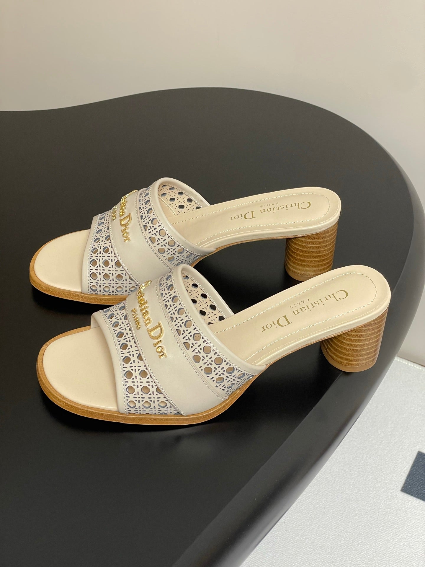 Luxury Dior25 D-Lane Heeled Slide Calfskin